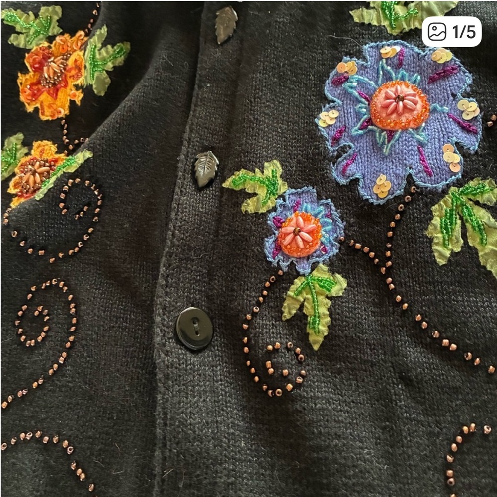 Vintage Storybook Knits Embroidered Beaded Sweater FLAWED - Picture 12 of 16